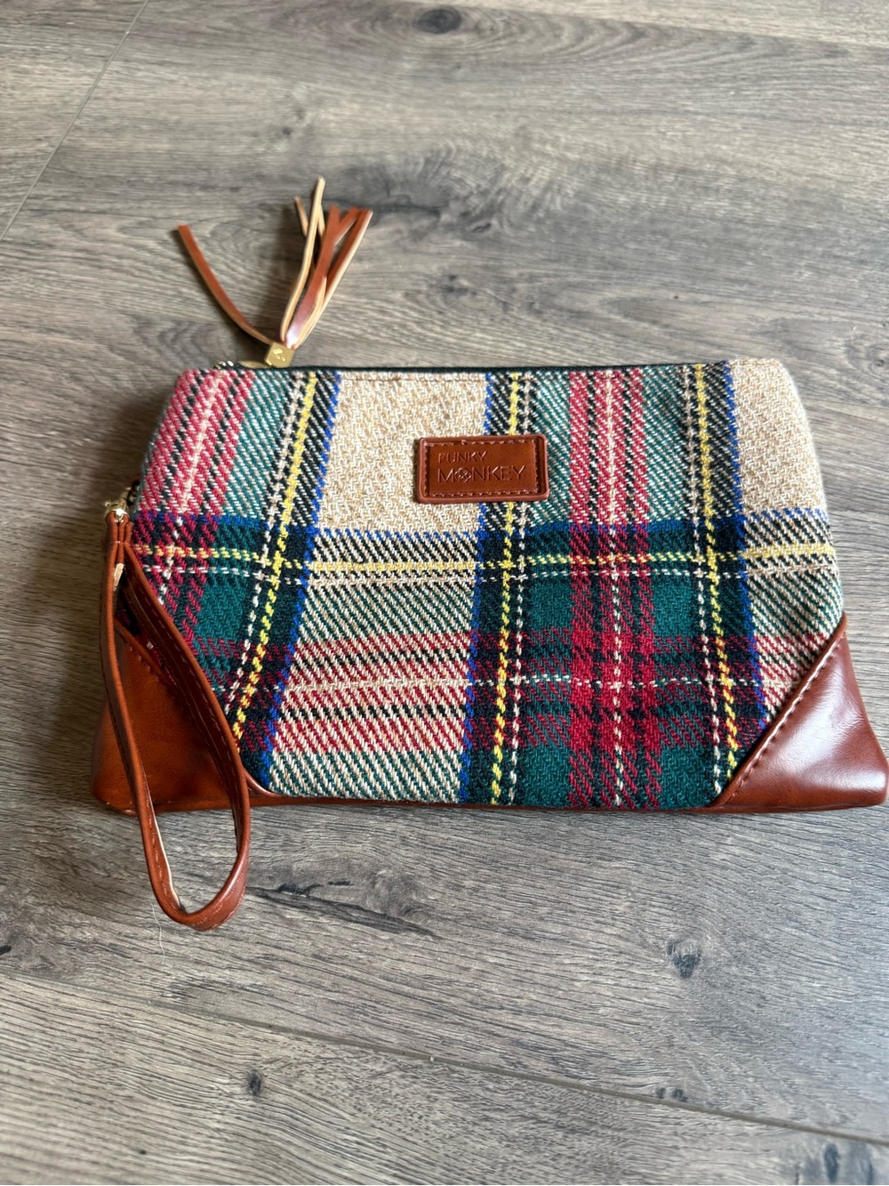 Plaid Wristlet Clutch in Green & Red